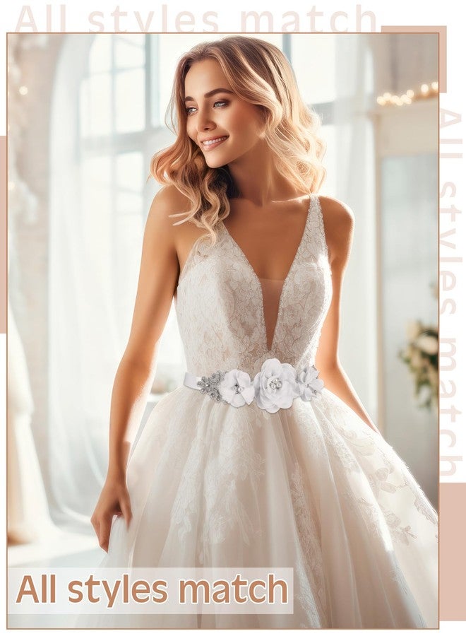 Glitopper Wedding Bridal Belt Sash with Flower Rhinestone Pearl for Bride Bridesmaid Maternity Flower Dress(White) - Image 3